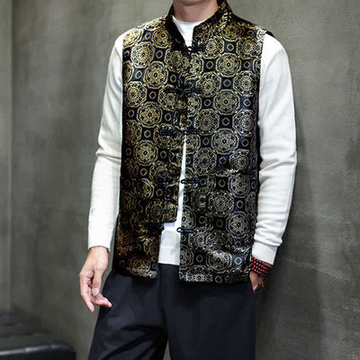 Buddha Stones Fall Winter Tang Style Mandarin Collar Dragon Phoenix Tank Top Men's Vest With Pockets - image 12