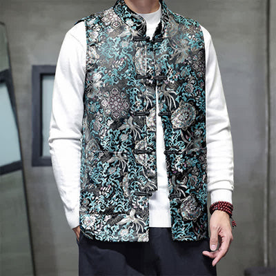 Buddha Stones Fall Winter Tang Style Mandarin Collar Dragon Phoenix Tank Top Men's Vest With Pockets - image 19