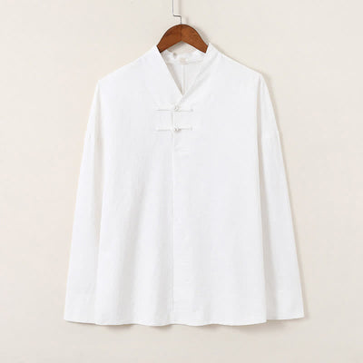 Buddha Stones Spring Tang Style Vintage Mandarin Collar Frog Button Solid Men's Long Sleeve Shirts - image 24