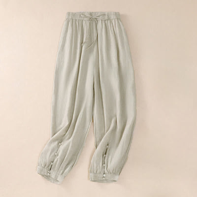Buddha Stones Spring Summer Basic Casual Solid Cropped Pants Women's Harem Pants With Pockets - Linen - US8-10, UK/AU12-14, EU40-42 (2XL) - image 15