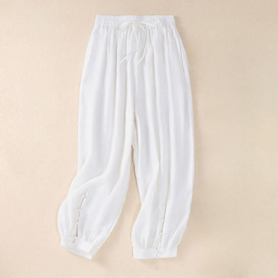 Buddha Stones Spring Summer Basic Casual Solid Cropped Pants Women's Harem Pants With Pockets - White - US8-10, UK/AU12-14, EU40-42 (2XL) - image 20