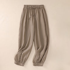 Buddha Stones Spring Summer Basic Casual Solid Cropped Pants Women's Harem Pants With Pockets - BurlyWood - US8-10, UK/AU12-14, EU40-42 (2XL) - image 0