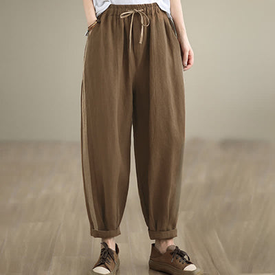 Buddha Stones Spring Summer Casual Minimalist Drawstring Solid Cropped Pants Women's Tapered Pants With Pocket - Sienna - US8-10, UK/AU12-14, EU40-42 (2XL) - image 16