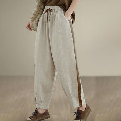 Buddha Stones Spring Summer Casual Minimalist Drawstring Solid Cropped Pants Women's Tapered Pants With Pocket - image 24
