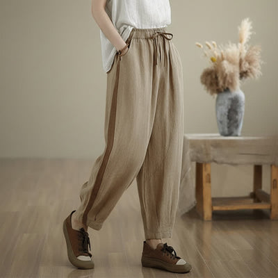 Buddha Stones Spring Summer Casual Minimalist Drawstring Solid Cropped Pants Women's Tapered Pants With Pocket - image 14