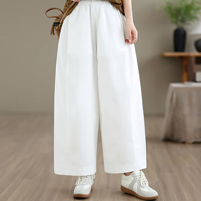 Buddha Stones Spring Summer Simple Plain Solid Cropped Pants Women's Wide Leg Pants With Pockets - White - US8-10, UK/AU12-14, EU40-42 (XL) - image 13