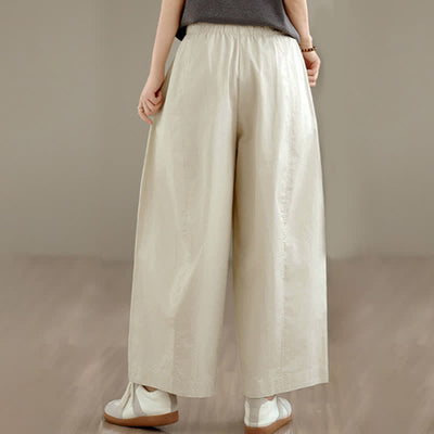 Buddha Stones Spring Summer Simple Plain Solid Cropped Pants Women's Wide Leg Pants With Pockets - image 11
