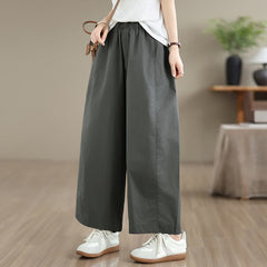 Buddha Stones Spring Summer Simple Plain Solid Cropped Pants Women's Wide Leg Pants With Pockets - DimGray - US8-10, UK/AU12-14, EU40-42 (XL) - image 0