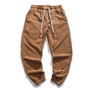 Foviel Winter Retro Classic Drawstring Solid Corduroy Ankle Pants Men's Tapered Pants With Pocket
