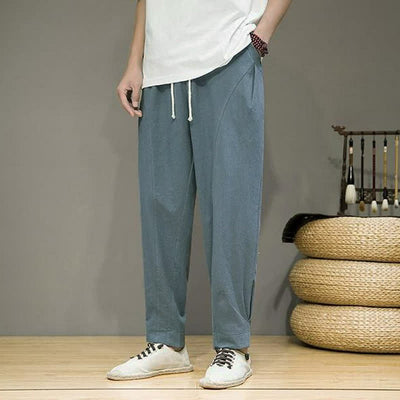 Buddha Stones Spring Summer Casual Minimalist Drawstring Solid Cropped Pants Men's Tapered Pants With Pockets - image 6