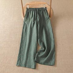 Buddha Stones Spring Summer Casual Boho Drawstring Floral Cropped Pants Women's Wide Leg Pants With Pockets - SeaGreen - US8-10, UK/AU12-14, EU40-42 (2XL) - image 0