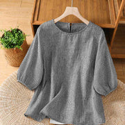 Foviel Sommer Casual Minimalist Plaid Crew Hals Damen Kurzarm T-Hemden