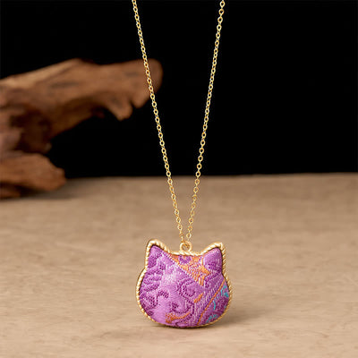 Buddha Stones Chinese Song Brocade Cat Head Copper Harmonic Connection Necklace - image 1
