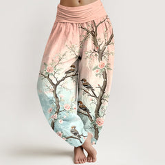 Buddha Stones Cotton Oriental Blossom Bird Branch Pattern Women's Elastic Waist Harem Pants - LightPink - US16，UK/AU20，EU48 (3XL) - image 0