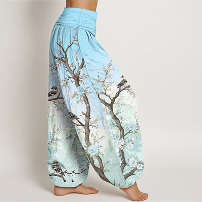 Buddha Stones Cotton Oriental Blossom Bird Branch Pattern Women's Elastic Waist Harem Pants - image 9