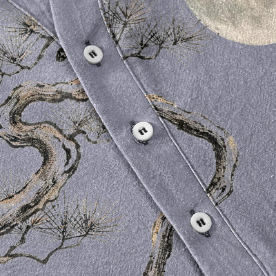 Buddha Stones Cotton Ink Moon Pine Pattern Men's Short Sleeve Half Button Shirt - image 3