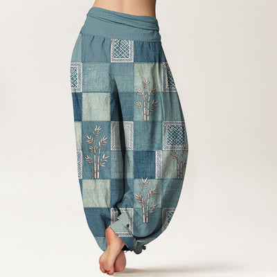 Buddha Stones Cotton Bamboo Patchwork Pattern Women's Elastic Waist Harem Pants - image 10