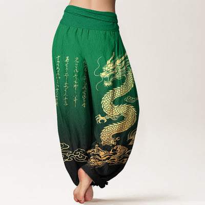 Buddha Stones Cotton Golden Dragon Cloud Pattern Women's Elastic Waist Harem Pants - image 7