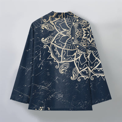 Buddha Stones Cotton Distressed Mandala Pattern Open Front Men's Kimono - image 2