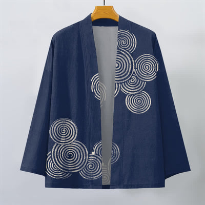 Buddha Stones Cotton Concentric Spiral Pattern Open Front Men's Kimono - image 1