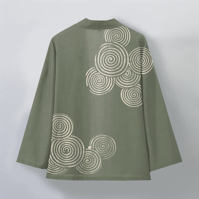 Buddha Stones Cotton Concentric Spiral Pattern Open Front Men's Kimono - image 8