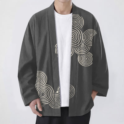Buddha Stones Cotton Concentric Spiral Pattern Open Front Men's Kimono - DimGray - US/UK/AU48，EU58 (4XL) - image 9