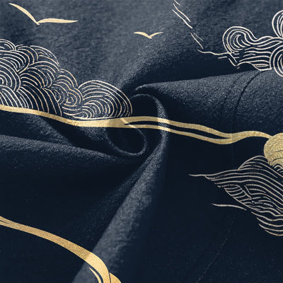Buddha Stones Cotton Golden Cloud Pattern Open Front Men's Kimono - image 5