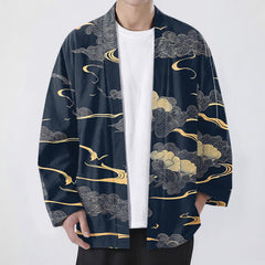 Buddha Stones Cotton Golden Cloud Pattern Open Front Men's Kimono - Navy - US/UK/AU48，EU58 (4XL) - image 0