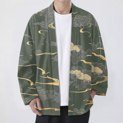 Buddha Stones Cotton Golden Cloud Pattern Open Front Men's Kimono - DarkSeaGreen - US/UK/AU48，EU58 (4XL) - image 6