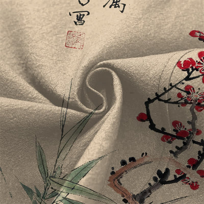 Buddha Stones Cotton Red Plum Bamboo Pattern Open Front Men's Kimono - image 5