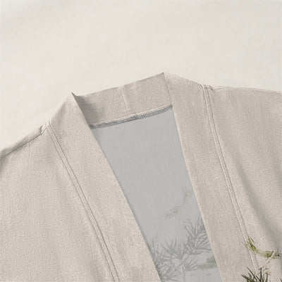 Buddha Stones Cotton Koi Lotus Ink Wash Pattern Open Front Men's Kimono - image 3