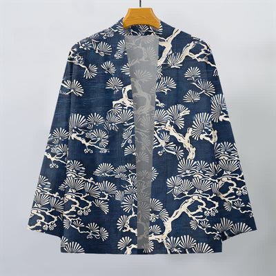 Buddha Stones Cotton Pine Branch Fan Pattern Open Front Men's Kimono - image 1