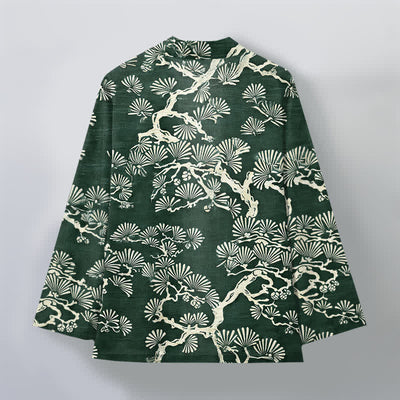 Buddha Stones Cotton Pine Branch Fan Pattern Open Front Men's Kimono - image 8