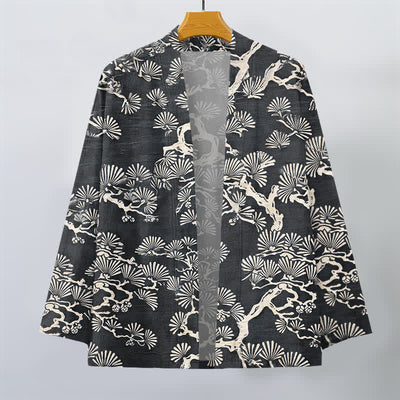 Buddha Stones Cotton Pine Branch Fan Pattern Open Front Men's Kimono - image 10
