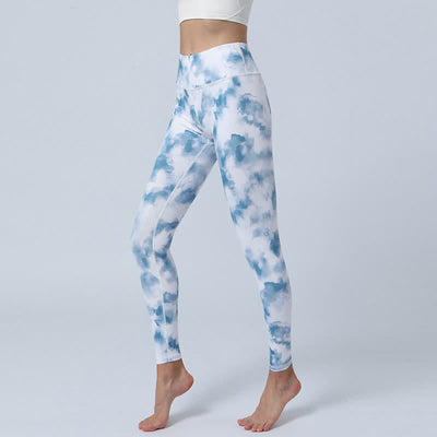 Buddha Stones Flowers Leaves Print Sports Fitness Yoga High Waist Leggings Women's Yoga Pants - Aqua White - US8-10，UK/AU12-14，EU40-42 (XL) - image 20