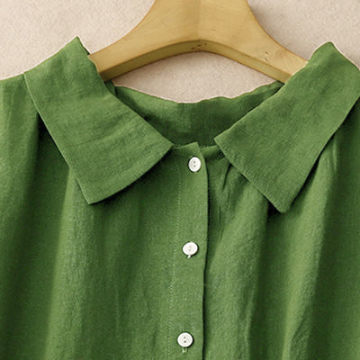 Buddha Stones Summer Plain Lace-up Button Front Design Lapel Sleeveless Knee Length Dress - image 9