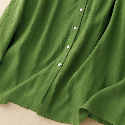 Buddha Stones Summer Plain Lace-up Button Front Design Lapel Sleeveless Knee Length Dress - image 12