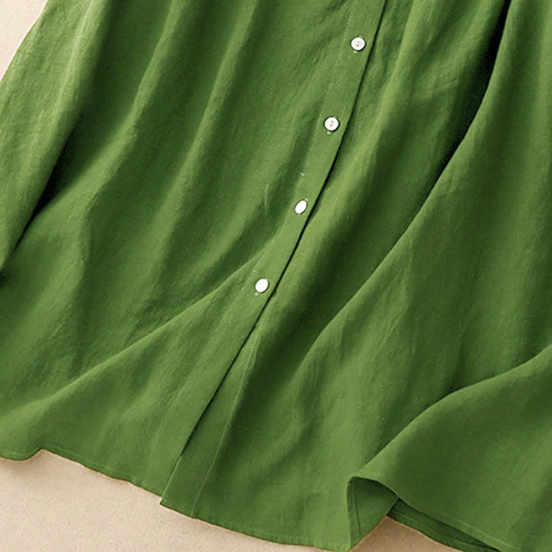 Buddha Stones Summer Plain Lace-up Button Front Design Lapel Sleeveless Knee Length Dress - image 12