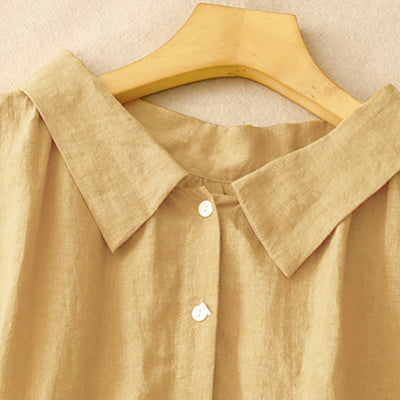 Buddha Stones Summer Plain Lace-up Button Front Design Lapel Sleeveless Knee Length Dress - image 2