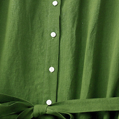 Buddha Stones Summer Plain Lace-up Button Front Design Lapel Sleeveless Knee Length Dress - image 10