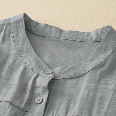 Buddha Stones Plain Crew Neck Buttons Design Three Quarter Sleeve Women's Shirt - image 1