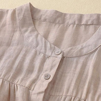 Buddha Stones Plain Crew Neck Buttons Design Three Quarter Sleeve Women's Shirt - image 16