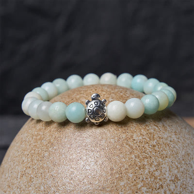 Buddha Stones Amazonite Copper Turtle Hand Polished Round Bead Bracelet - image 2
