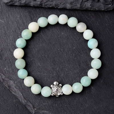 Buddha Stones Amazonite Copper Turtle Hand Polished Round Bead Bracelet - image 3