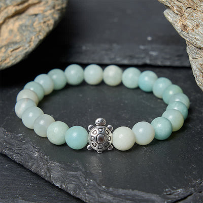Buddha Stones Amazonite Copper Turtle Hand Polished Round Bead Bracelet - image 1