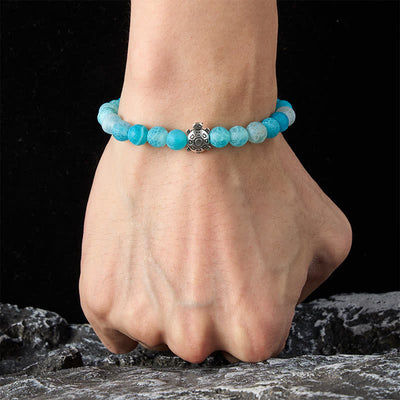 Buddha Stones Blue Crackle Agate Turtle Calm Beaded Bracelet - image 4