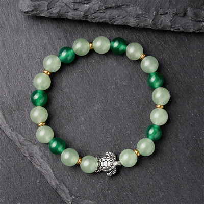Buddha Stones Natural Green Agate Green Aventurine Turtle Design Success Beaded Bracelet - image 1