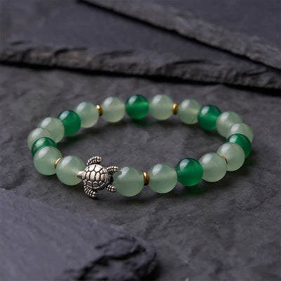 Buddha Stones Natural Green Agate Green Aventurine Turtle Design Success Beaded Bracelet - image 3