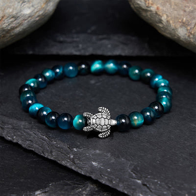 Buddha Stones Blue Tiger Eye Copper Turtle Powerful Bracelet - 6mm Blue Tiger Eye(Wrist Circumference: 5.5–5.9 in/14–15 cm) - image 0