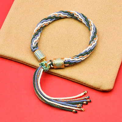 Buddha Stones Tibetan Enamel Colorful Tassel Rope Bracelet - Green (Wrist Circumference: 5.9–7.1 in/15–18 cm) - image 3
